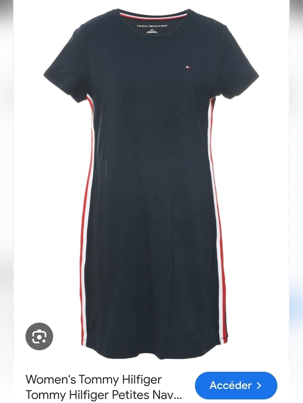 Tommy Hilfiger Navy T-Shirt Dress with Red & White Side Stripes Sz M